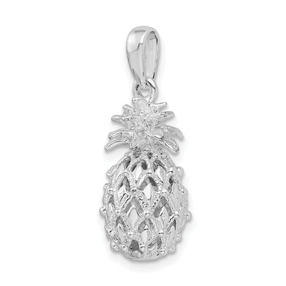 Sterling Silver De-Ani Rhodium-Plated Polished 3D Cut-Out Medium Pineapple Pendant