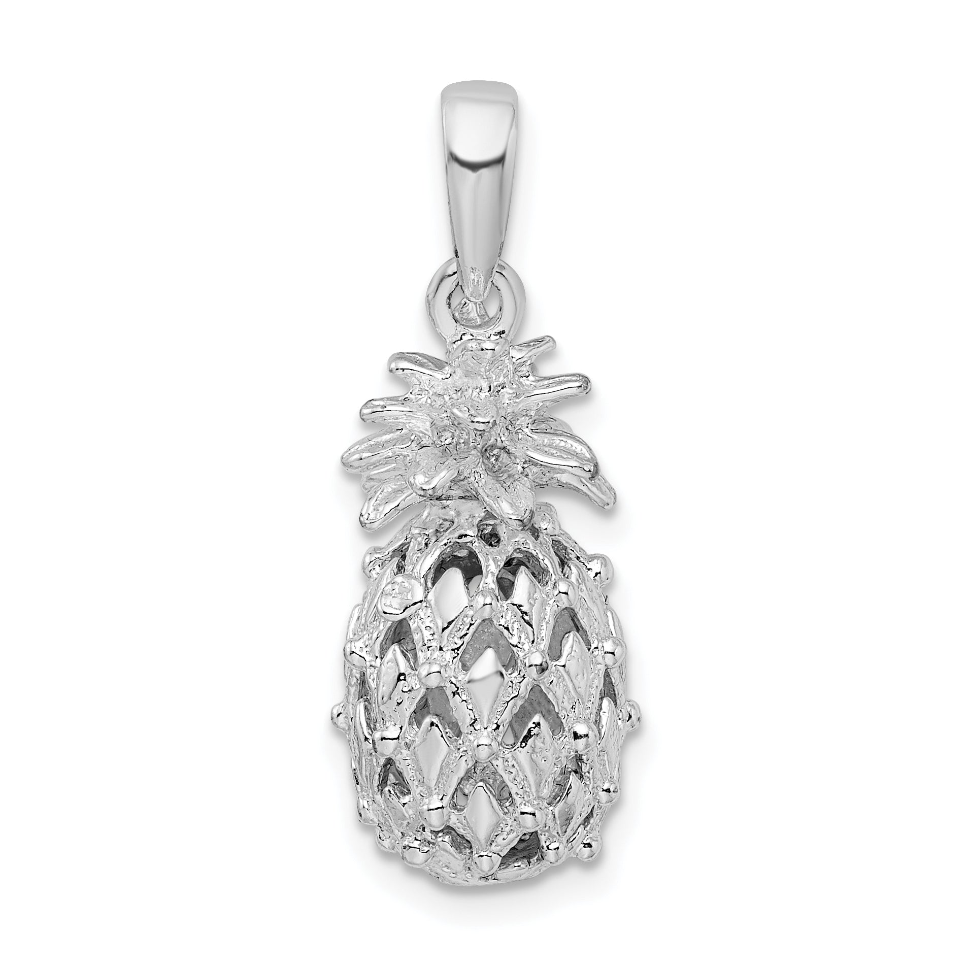 Sterling Silver De-Ani Rhodium-Plated Polished 3D Cut-Out Medium Pineapple Pendant