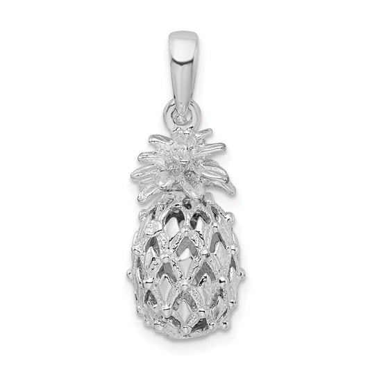Sterling Silver De-Ani Rhodium-Plated Polished 3D Cut-Out Medium Pineapple Pendant