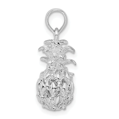 Sterling Silver De-Ani Rhodium-Plated Polished 3D Cut-Out Small Pineapple Pendant