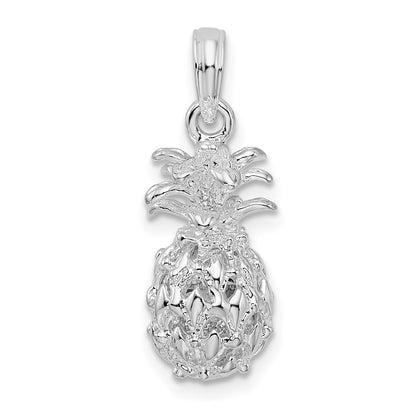 Sterling Silver De-Ani Rhodium-Plated Polished 3D Cut-Out Small Pineapple Pendant