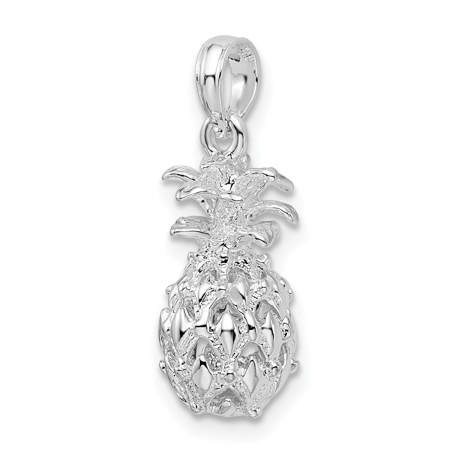 Sterling Silver De-Ani Rhodium-Plated Polished 3D Cut-Out Small Pineapple Pendant