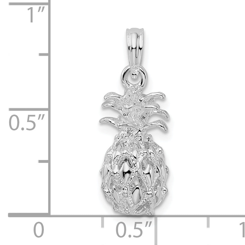 Sterling Silver De-Ani Rhodium-Plated Polished 3D Cut-Out Small Pineapple Pendant