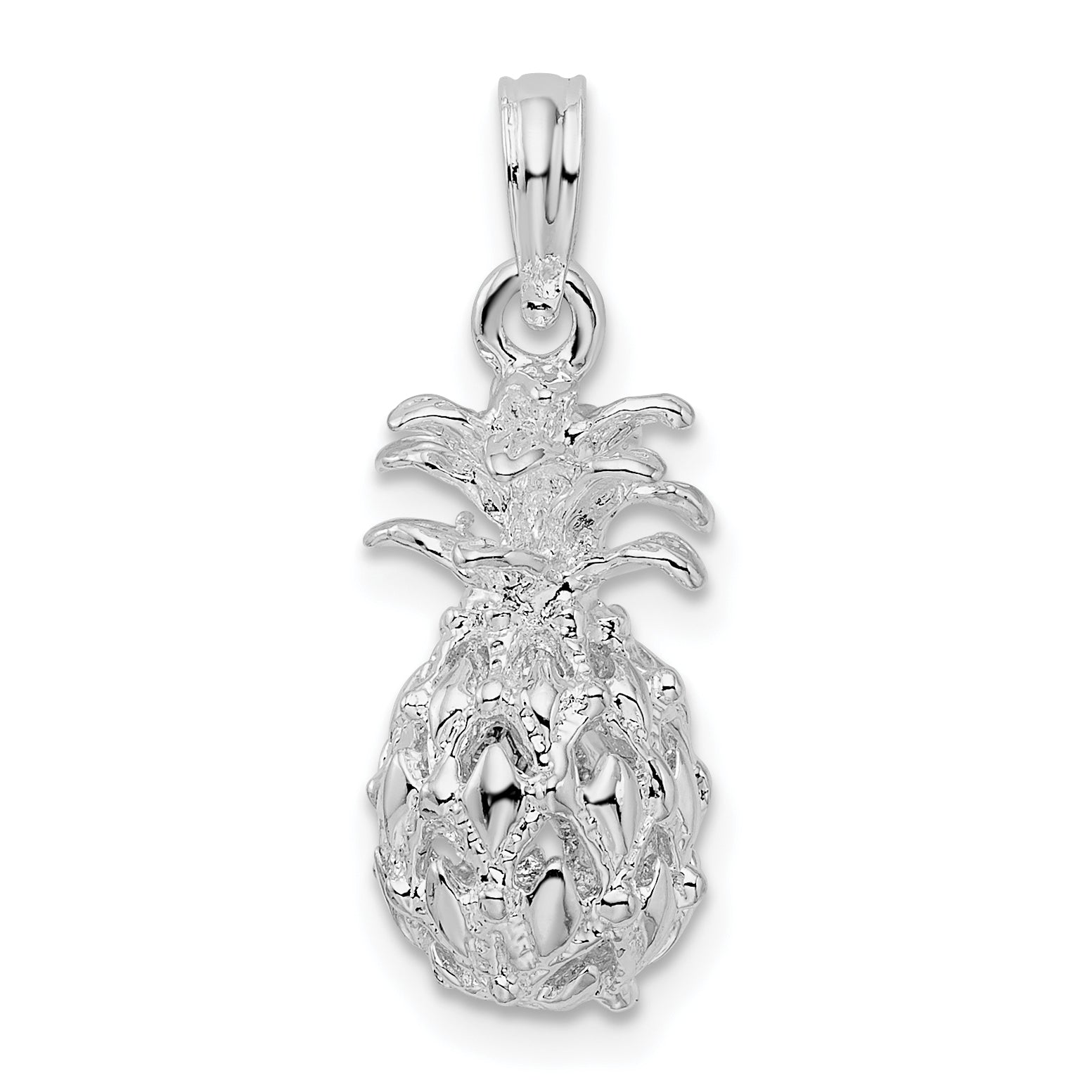 Sterling Silver De-Ani Rhodium-Plated Polished 3D Cut-Out Small Pineapple Pendant