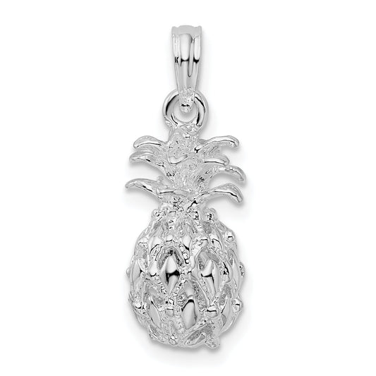 Sterling Silver De-Ani Rhodium-Plated Polished 3D Cut-Out Small Pineapple Pendant