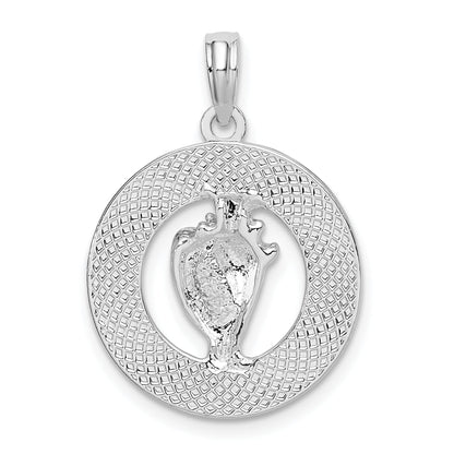 Sterling Silver De-Ani Rhodium-Plated Polished Bahamas Circle With Shell Pendant