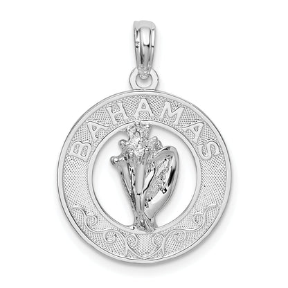 Sterling Silver De-Ani Rhodium-Plated Polished Bahamas Circle With Shell Pendant