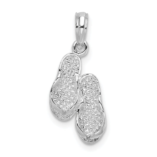 Sterling Silver De-Ani Rhodium-Plated Polished 3D Flip-Flops Pendant