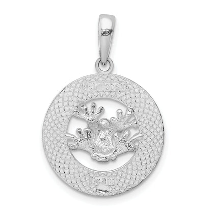 Sterling Silver De-Ani Rhodium-Plated Polished Antigua W.I. Circle Frog Pendant