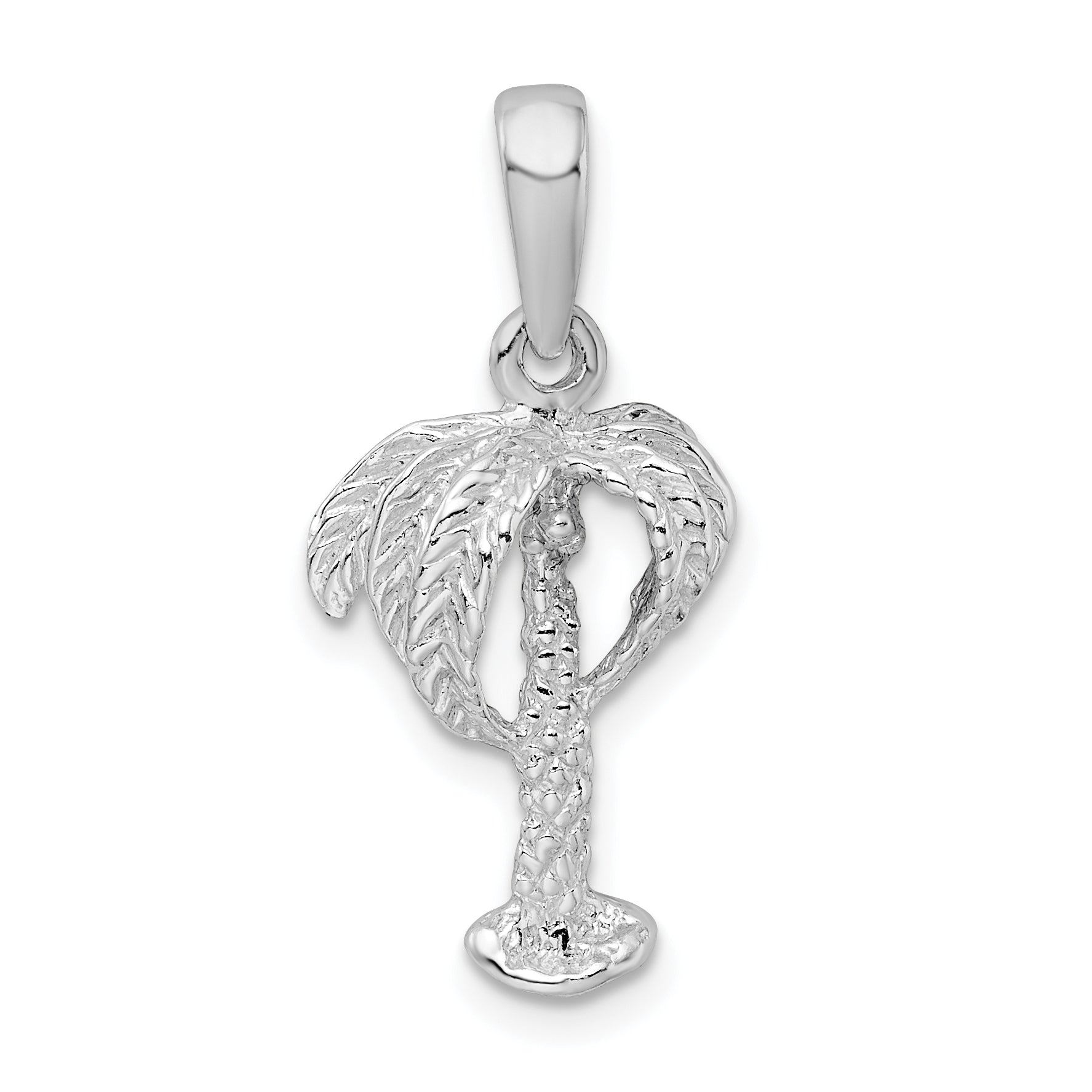 Sterling Silver De-Ani Rhodium-Plated Polished Palm Tree With Coconuts Pendant