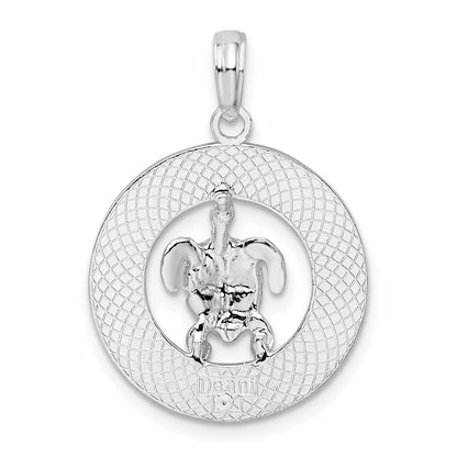 Sterling Silver De-Ani Rhodium-Plated Polished Bonaire Circle With Turtle Pendant