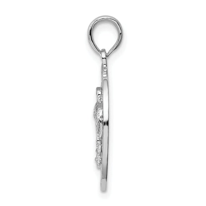 Sterling Silver De-Ani Rhodium-Plated Polished Bonaire Circle Flamingo Pendant