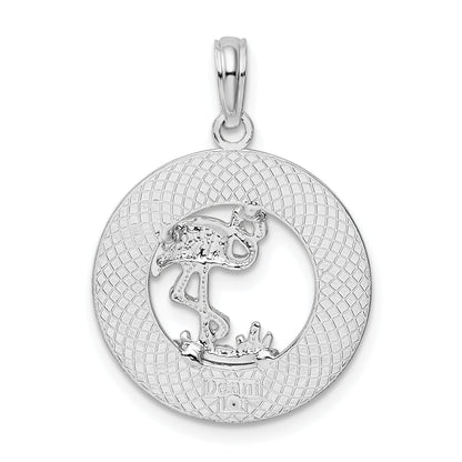 Sterling Silver De-Ani Rhodium-Plated Polished Bonaire Circle Flamingo Pendant