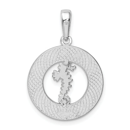 Sterling Silver De-Ani Rhodium-Plated Polished Bonaire Circle Seahorse Pendant