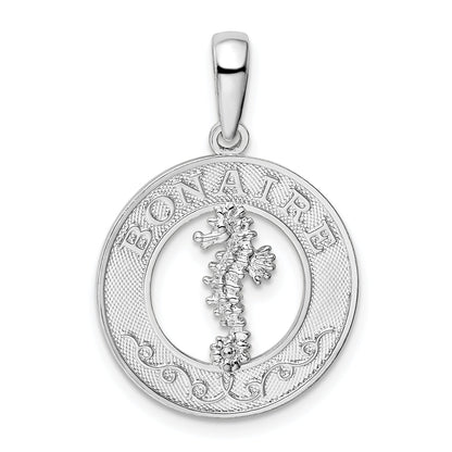 Sterling Silver De-Ani Rhodium-Plated Polished Bonaire Circle Seahorse Pendant