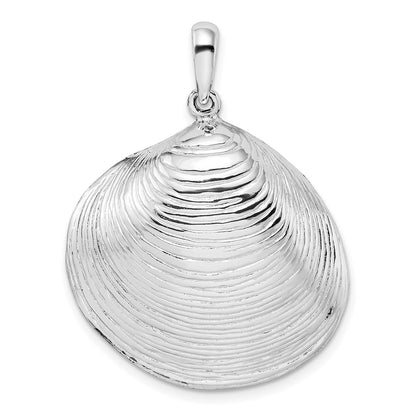 Sterling Silver De-Ani Rhodium-Plated Polished 3D Large Clam Shell Pendant