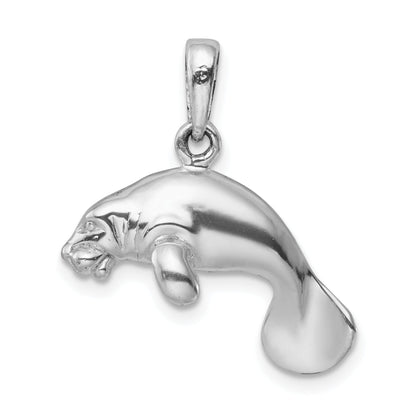 Sterling Silver De-Ani Rhodium-Plated Polished 3D Manatee Pendant