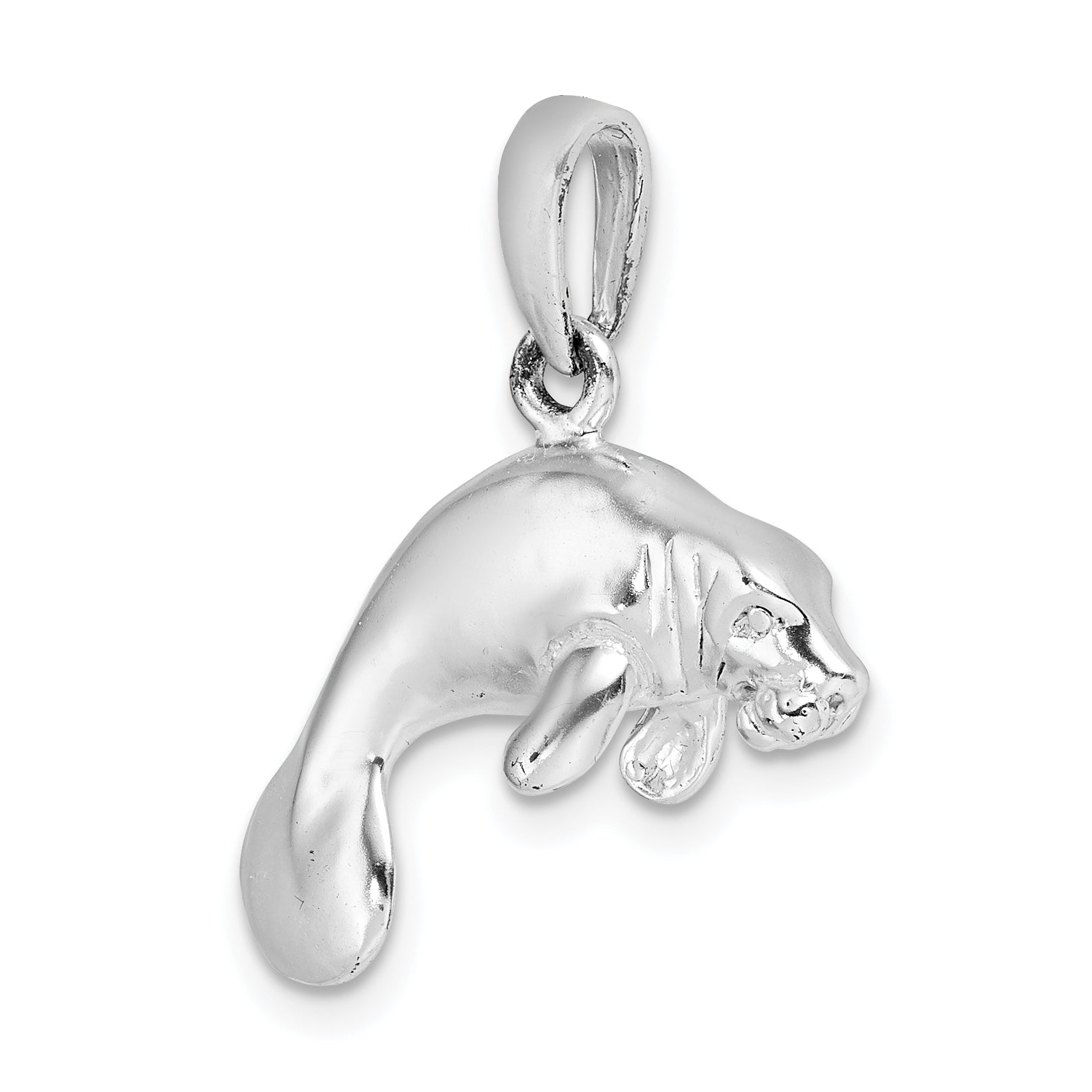 Sterling Silver De-Ani Rhodium-Plated Polished 3D Manatee Pendant