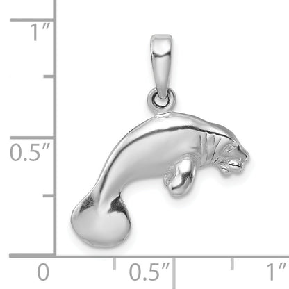 Sterling Silver De-Ani Rhodium-Plated Polished 3D Manatee Pendant