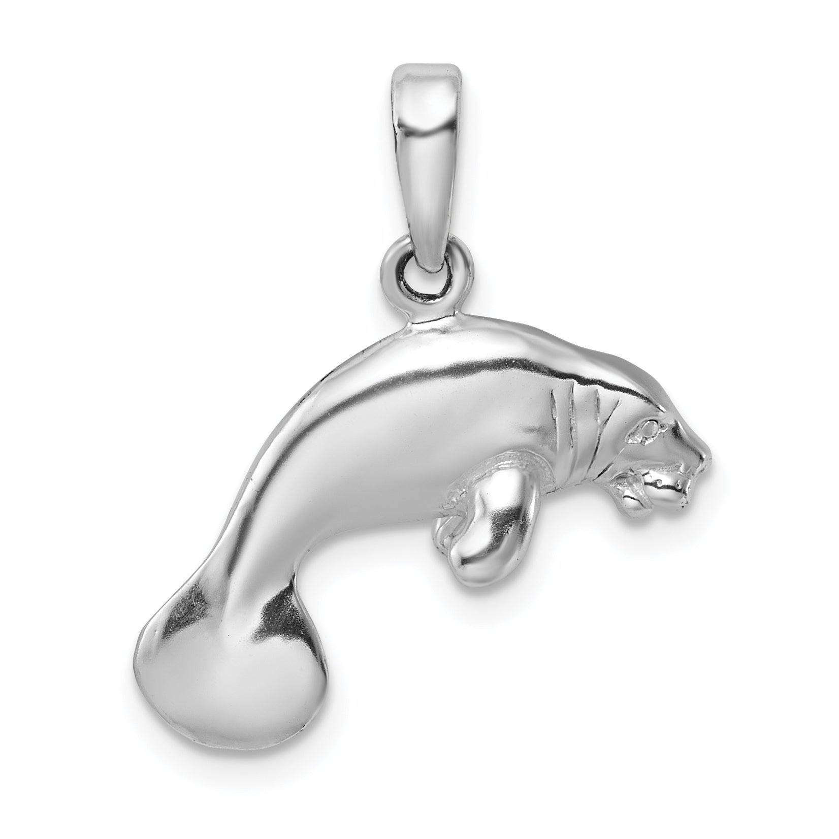 Sterling Silver De-Ani Rhodium-Plated Polished 3D Manatee Pendant