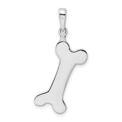 Sterling Silver De-Ani Rhodium-Plated Polished Engraveable Dog Bone Pendant