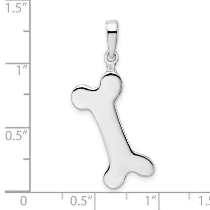 Sterling Silver De-Ani Rhodium-Plated Polished Engraveable Dog Bone Pendant