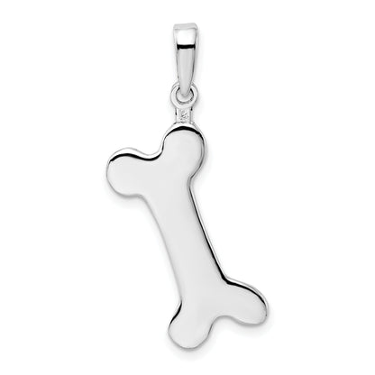 Sterling Silver De-Ani Rhodium-Plated Polished Engraveable Dog Bone Pendant