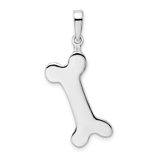 Sterling Silver De-Ani Rhodium-Plated Polished Engraveable Dog Bone Pendant
