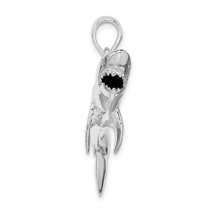 Sterling Silver De-Ani Rhodium-Plated Polished 3D Shark Pendant