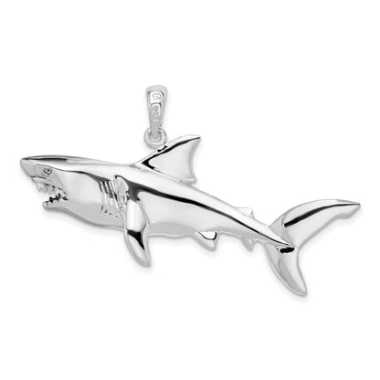 Sterling Silver De-Ani Rhodium-Plated Polished 3D Shark Pendant