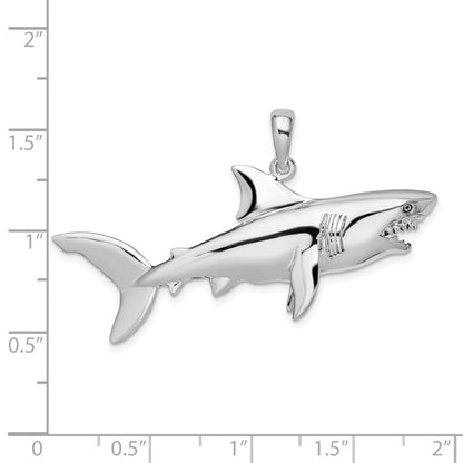 Sterling Silver De-Ani Rhodium-Plated Polished 3D Shark Pendant