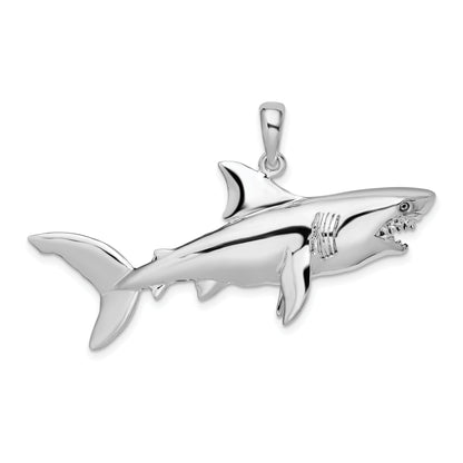 Sterling Silver De-Ani Rhodium-Plated Polished 3D Shark Pendant