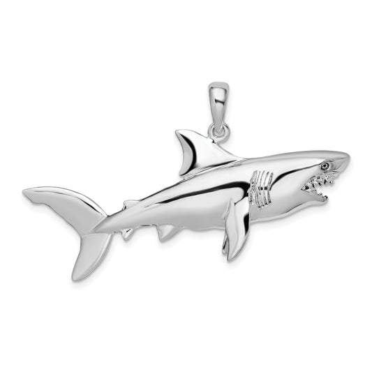 Sterling Silver De-Ani Rhodium-Plated Polished 3D Shark Pendant