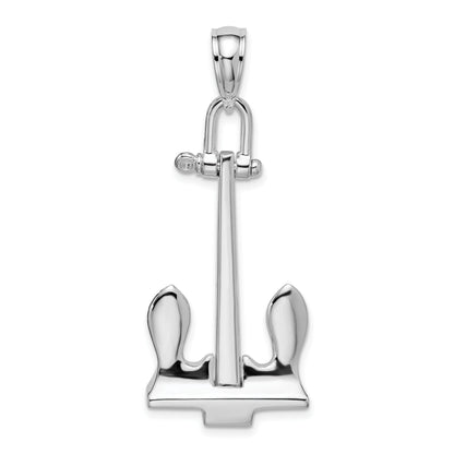 Sterling Silver De-Ani Rhodium-Plated 3D Moveable Navy Anchor Pendant