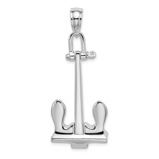 Sterling Silver De-Ani Rhodium-Plated 3D Moveable Navy Anchor Pendant