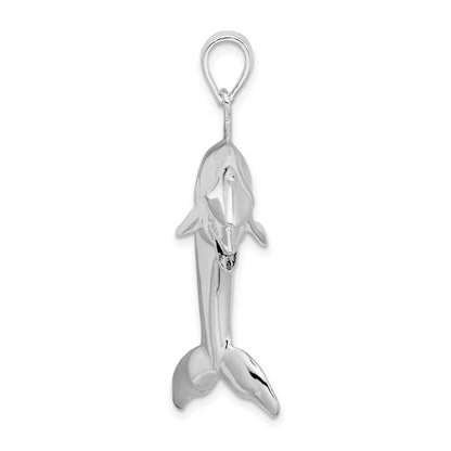 Sterling Silver De-Ani Rhodium-Plated Polished 3D Jumping Dolphin Pendant