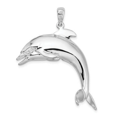 Sterling Silver De-Ani Rhodium-Plated Polished 3D Jumping Dolphin Pendant