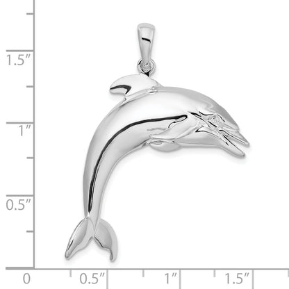Sterling Silver De-Ani Rhodium-Plated Polished 3D Jumping Dolphin Pendant