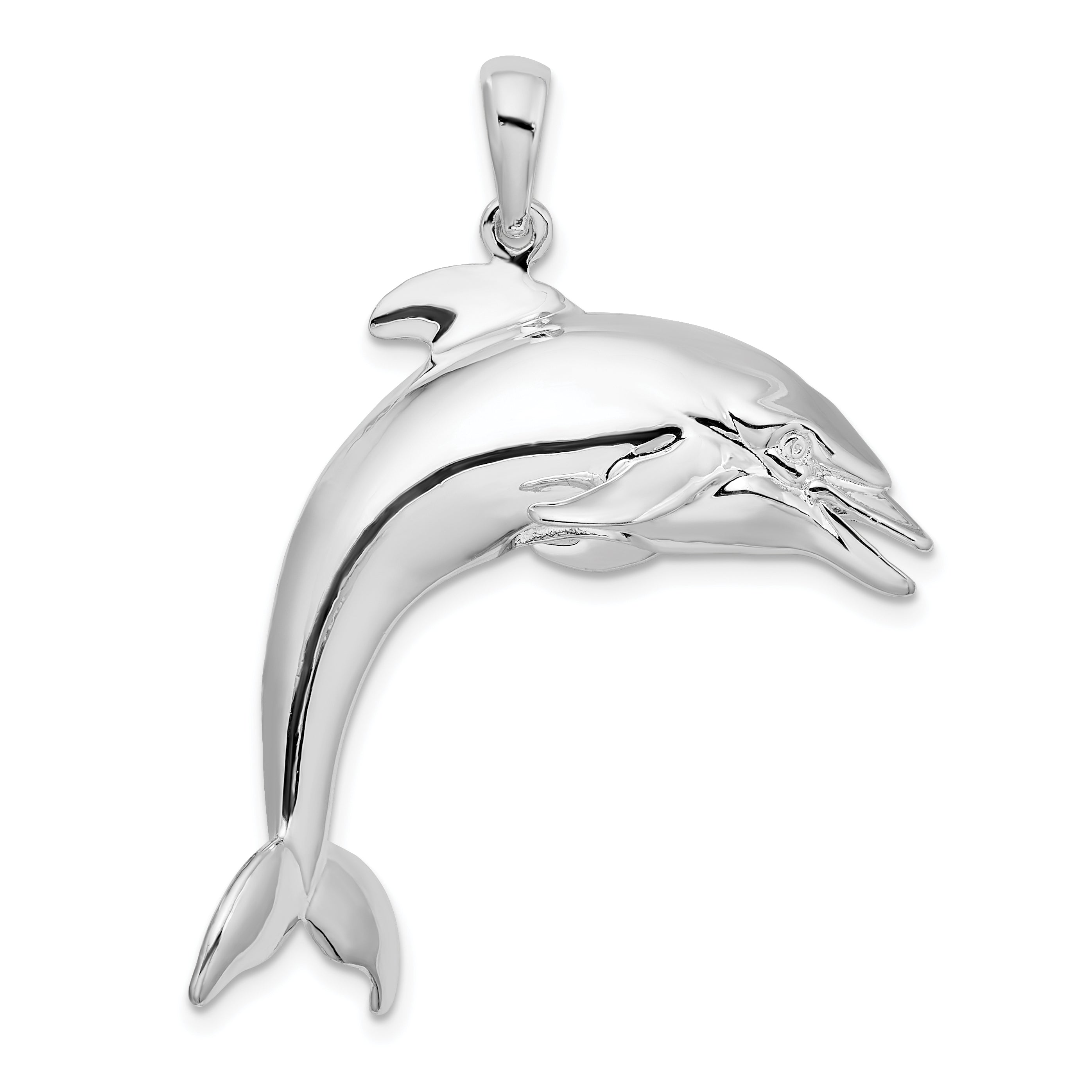 Sterling Silver De-Ani Rhodium-Plated Polished 3D Jumping Dolphin Pendant