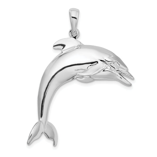 Sterling Silver De-Ani Rhodium-Plated Polished 3D Jumping Dolphin Pendant