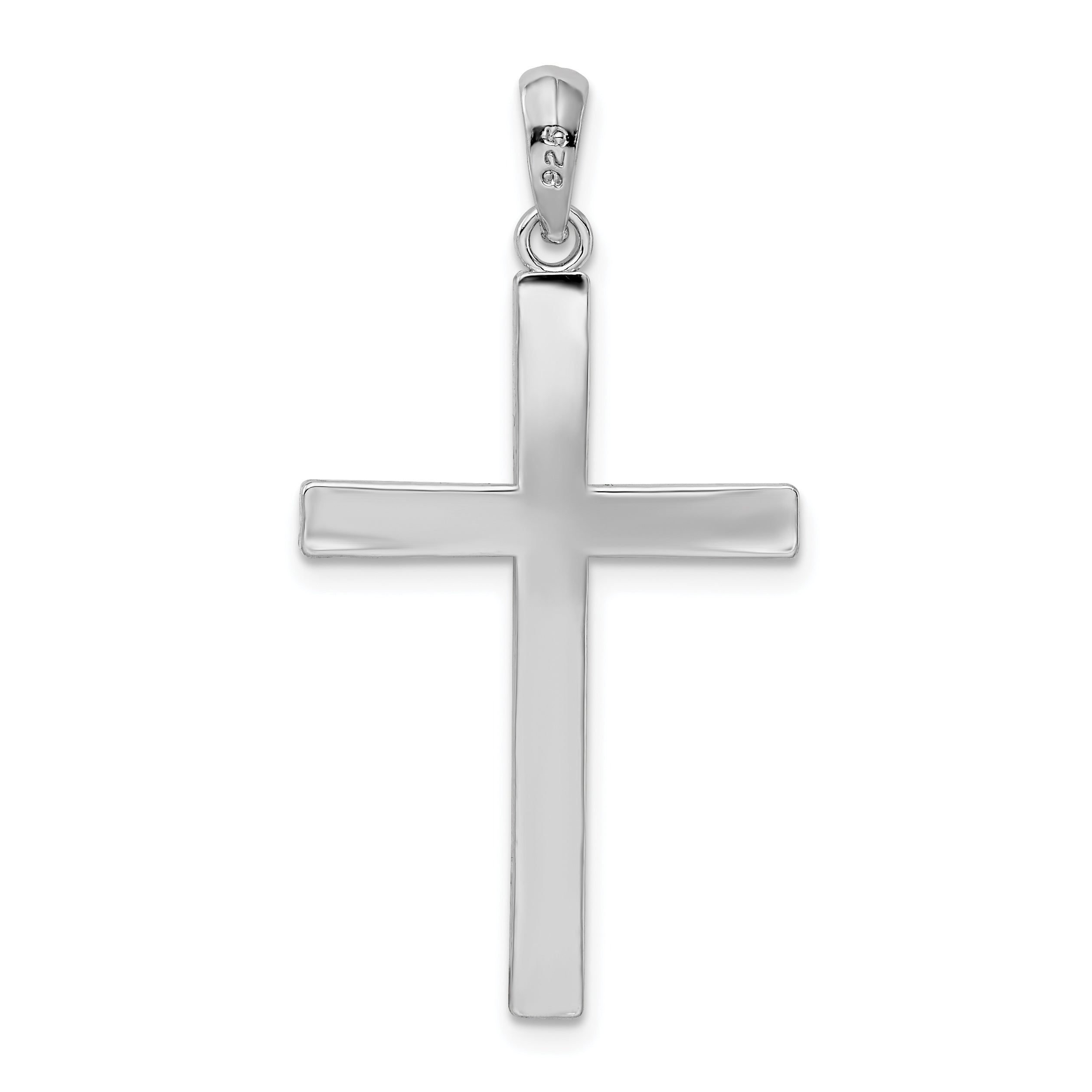 Sterling Silver De-Ani Rhodium-Plated Polished Front Textured Back Latin Cross Pendant