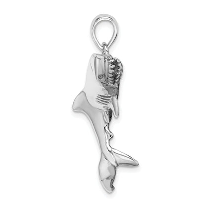 Sterling Silver De-Ani Rhodium-Plated Polished 3D Swimming Shark Pendant