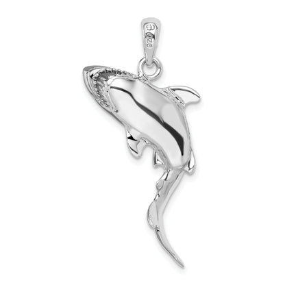Sterling Silver De-Ani Rhodium-Plated Polished 3D Swimming Shark Pendant
