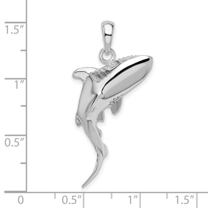 Sterling Silver De-Ani Rhodium-Plated Polished 3D Swimming Shark Pendant