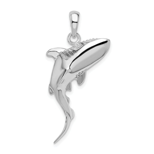 Sterling Silver De-Ani Rhodium-Plated Polished 3D Swimming Shark Pendant