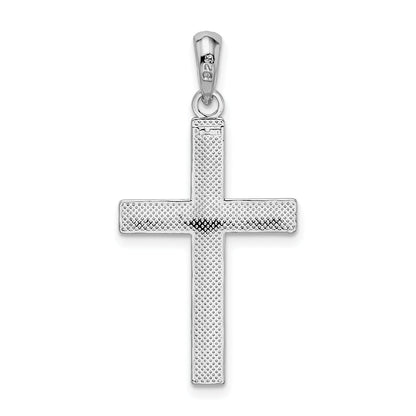 Sterling Silver De-Ani Rhodium-Plated Polished Tubular Latin Cross Pendant