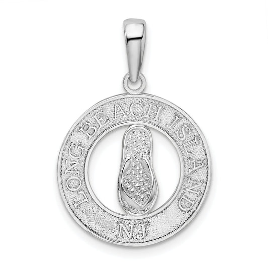 Sterling Silver De-Ani Rhodium-Plated Long Beach Island New Jersey With Flip-Flop Pendant