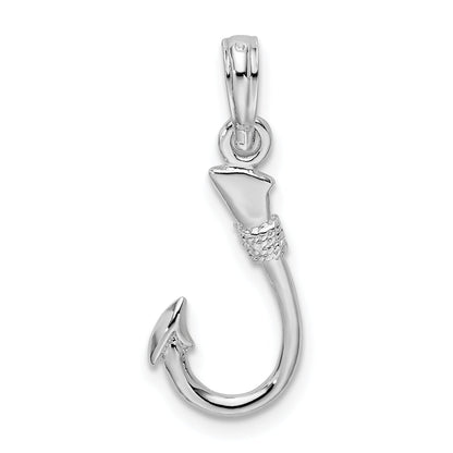 Sterling Silver De-Ani Rhodium-Plated Polished 3D Fish Hook Pendant