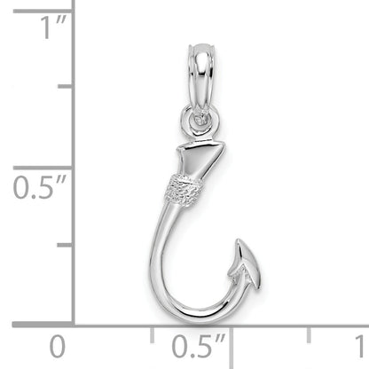 Sterling Silver De-Ani Rhodium-Plated Polished 3D Fish Hook Pendant