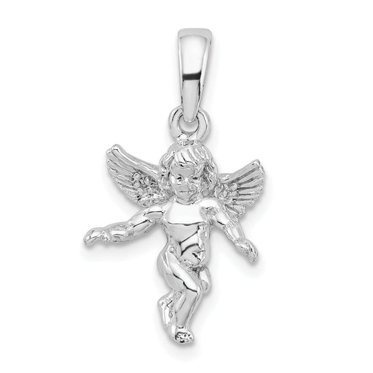 Sterling Silver De-Ani Rhodium-Plated Polished 3D Guardian Angel Pendant